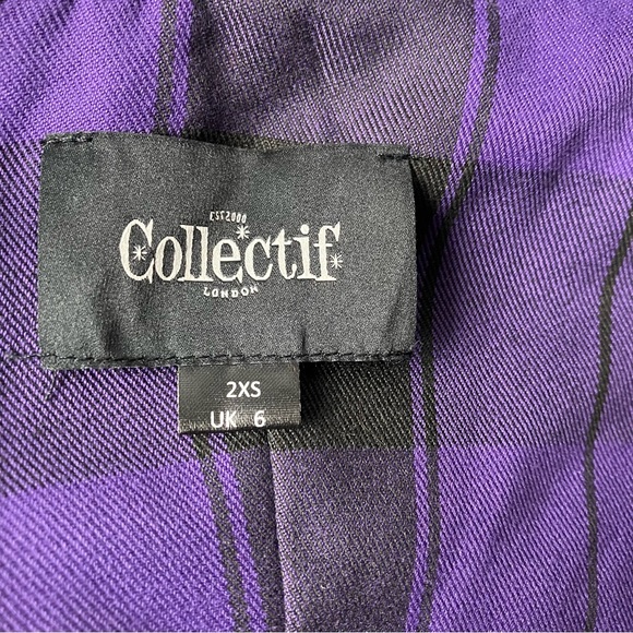 Collectif Rare Purple Plaid Rochelle Check Skater Pinafore Dress w/ Pockets UK 6 - Picture 10 of 14